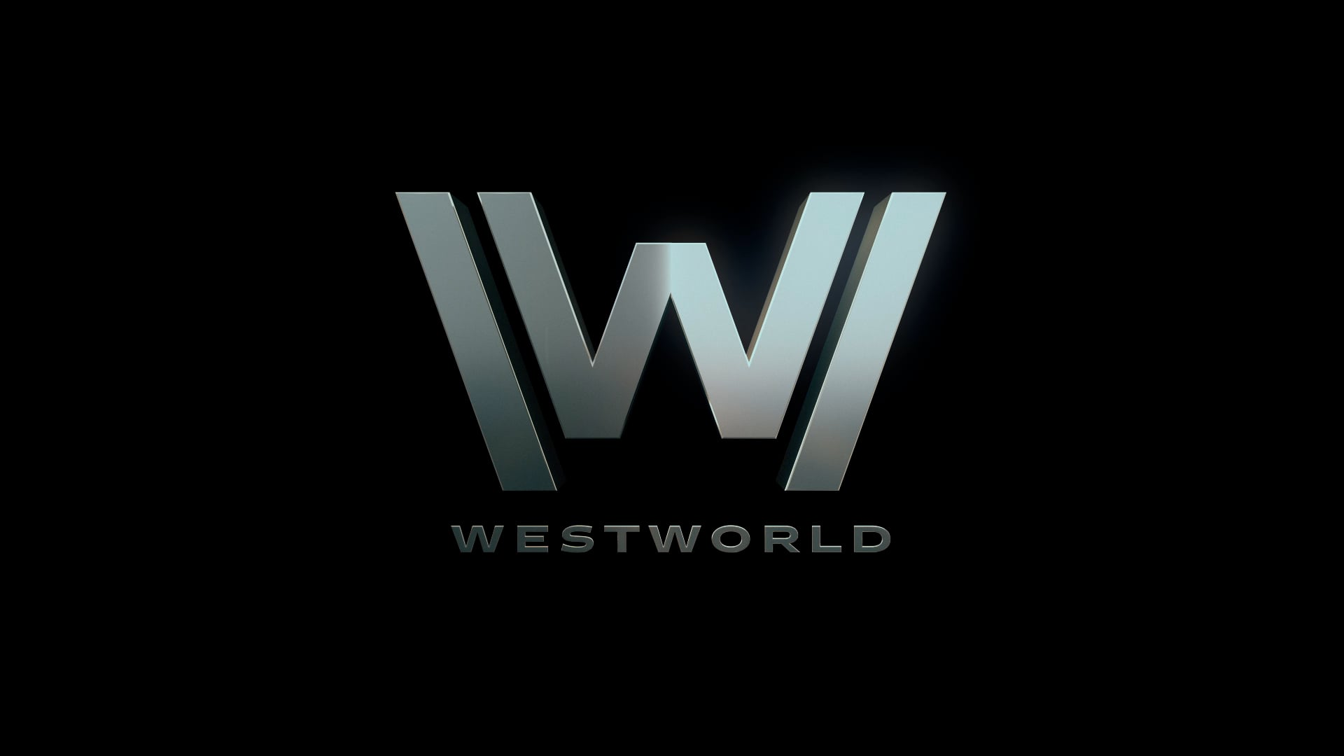 Westworld logo in sleek metallic silver on a black background, used to represent a music rescore project
